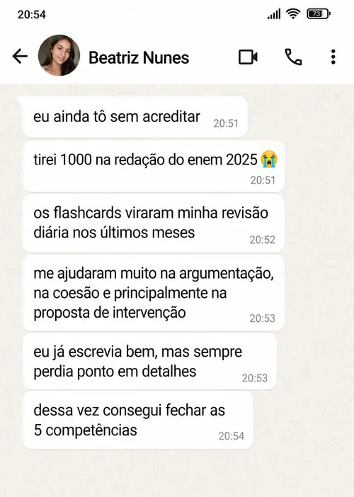 Depoimento de Ana Clara Ribeiro via WhatsApp: tirei 980 na redação